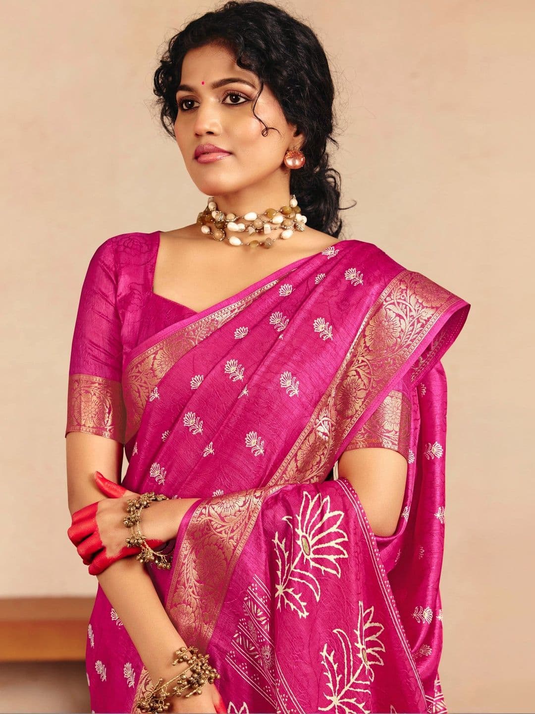 Dhaaga Ghar Ethnic Motifs Zari Silk Blend Fusion Saree thumbnail 4