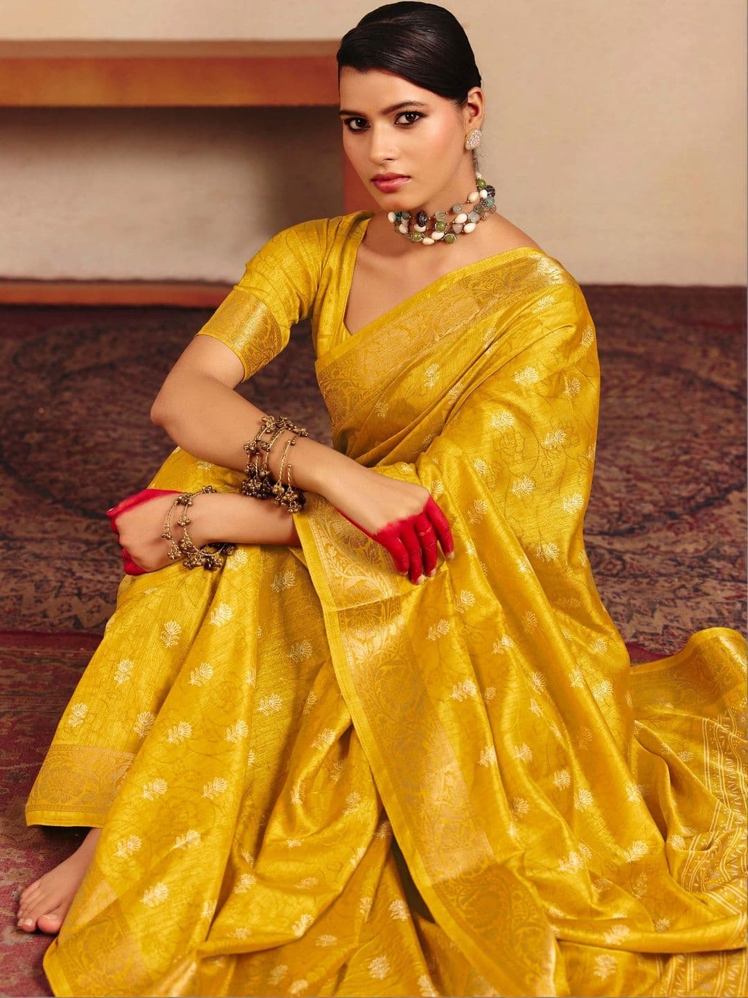 Dhaaga Ghar Ethnic Motifs Zari Silk Blend Fusion Saree thumbnail 2