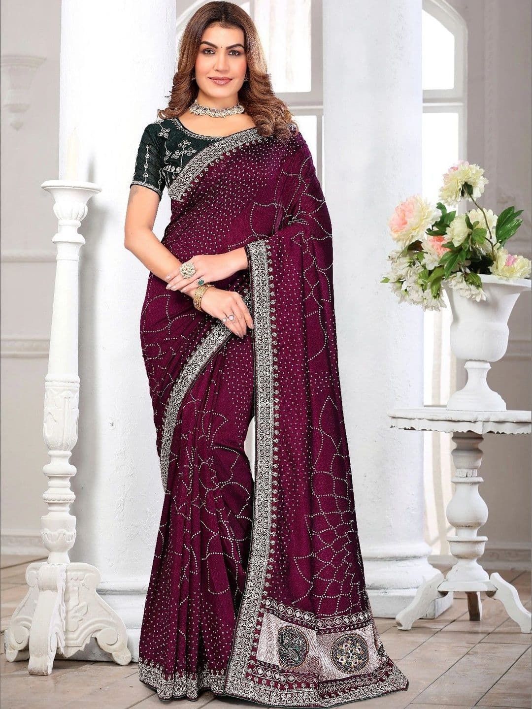 SmileyFashion Embellished Embroidered Art Silk Designer Saree - view 1