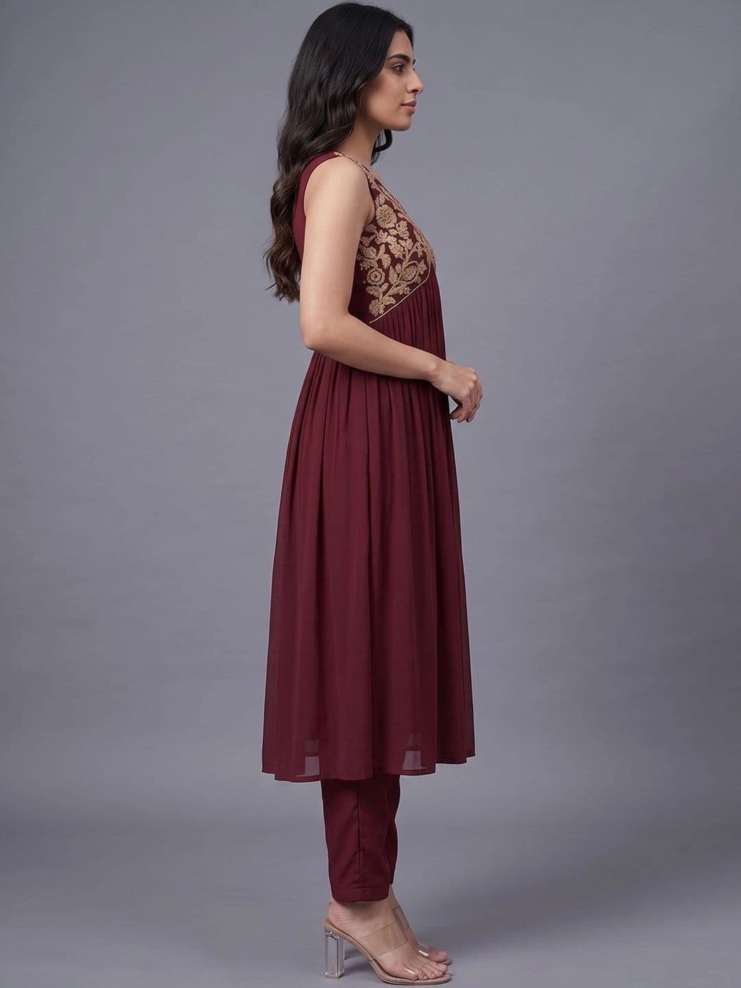 Navibhu Women Ethnic Motifs Embroidered Empire Thread Work Kurta with Trousers thumbnail 5
