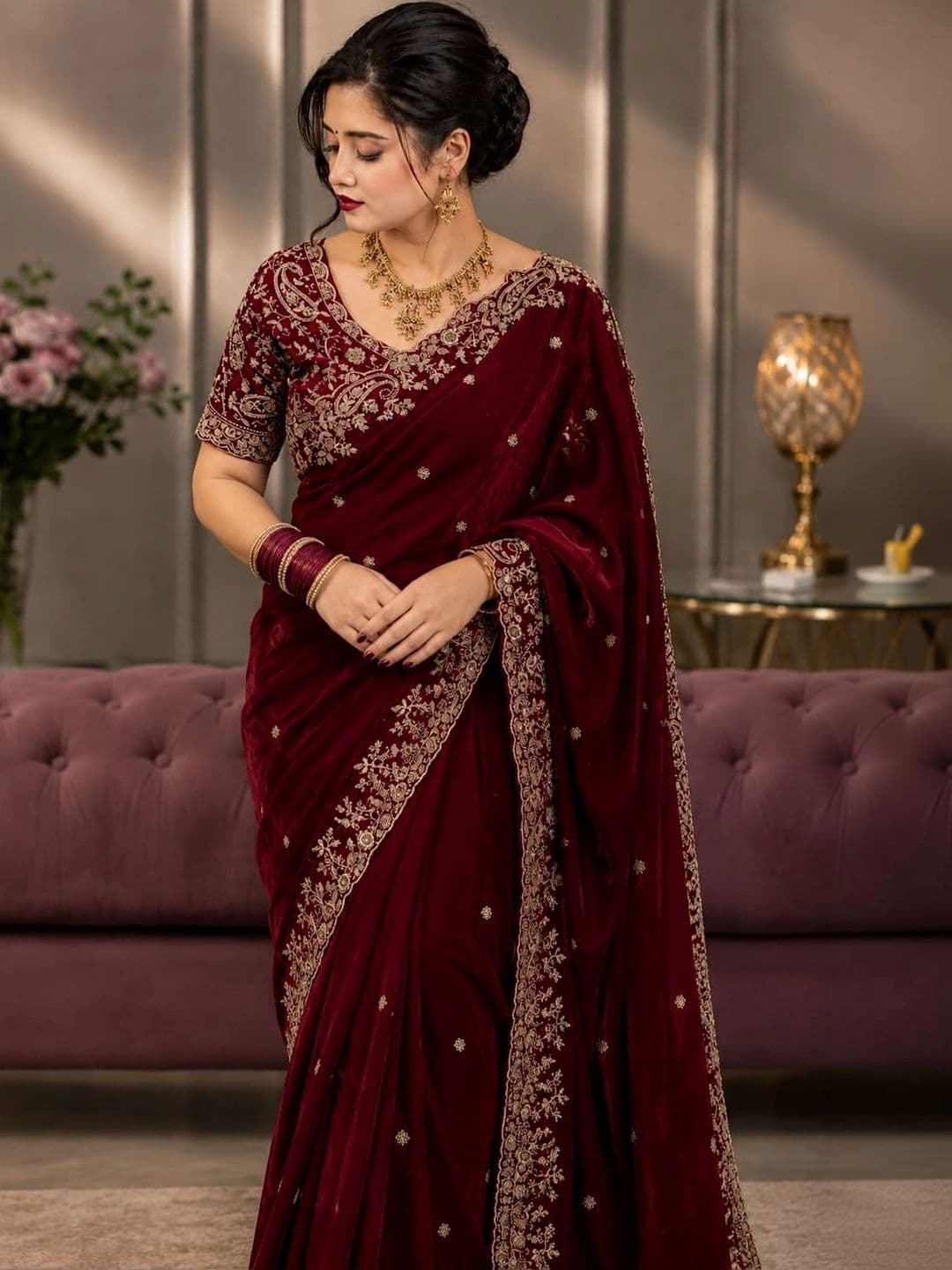 DHARMEE Ethnic Motifs Zari Satin Heavy Work Maheshwari Saree - view 1