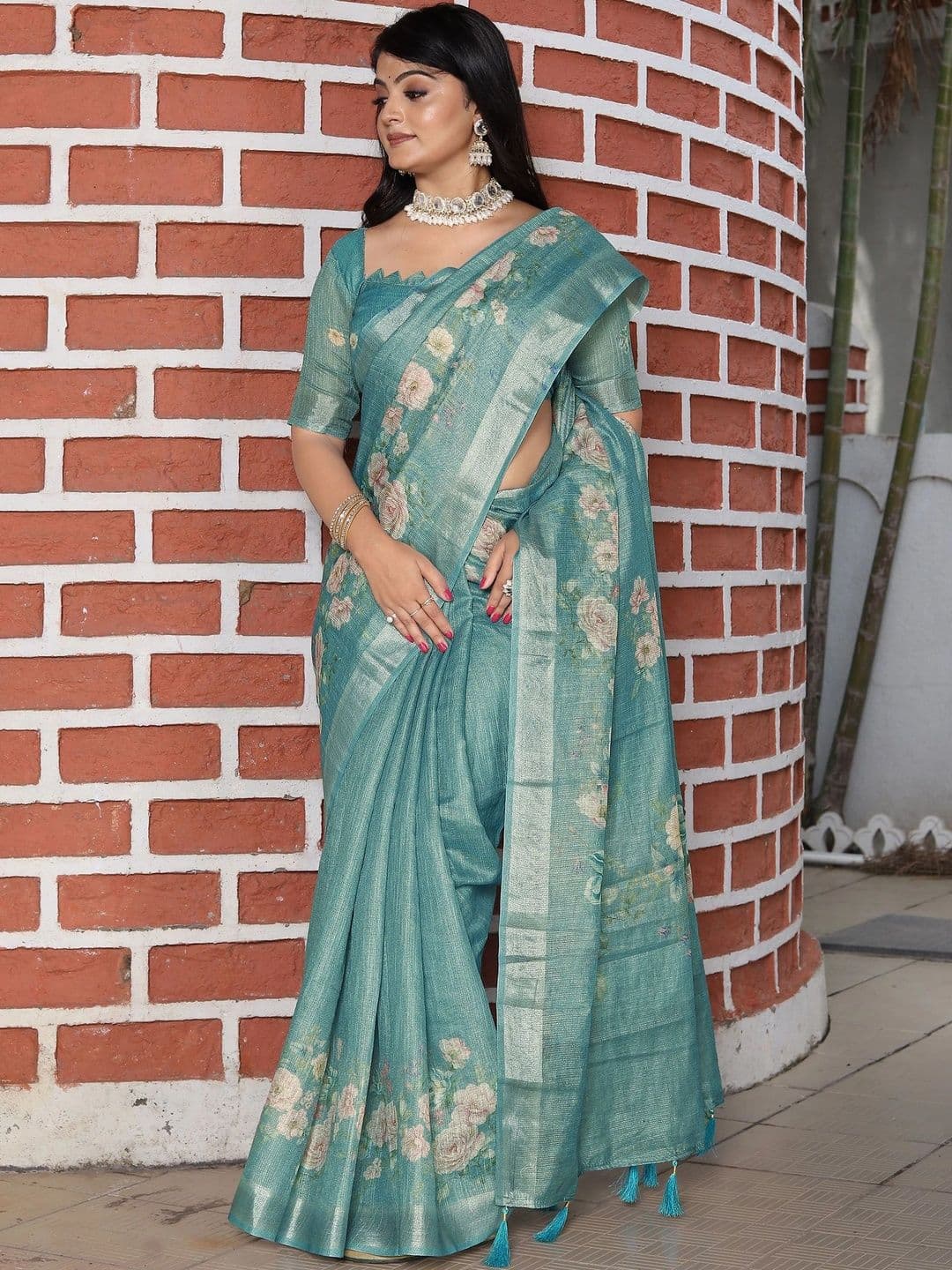 HERE&NOW Women Floral Silk Cotton Handloom Saree thumbnail 5
