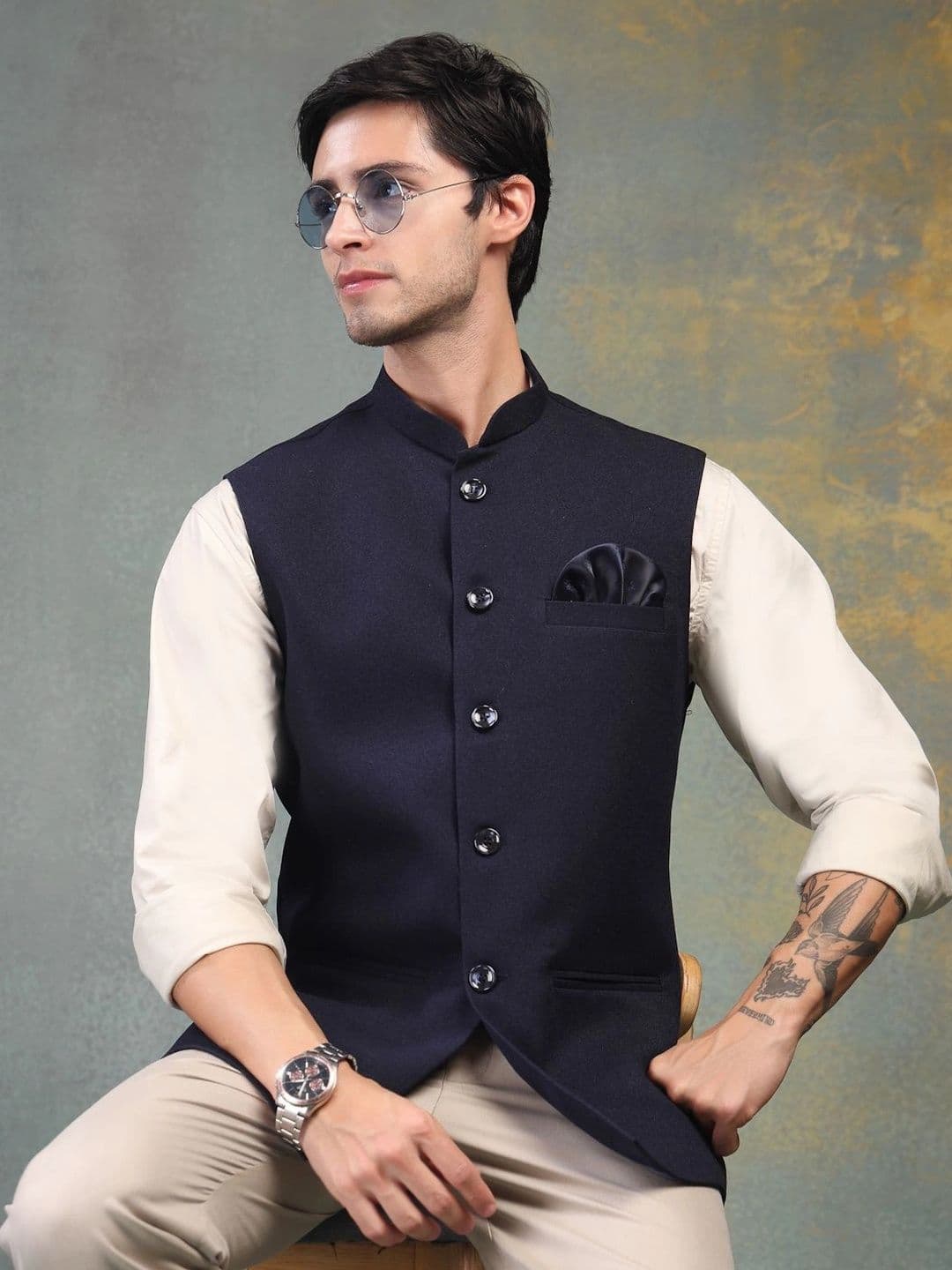 Badoliya & Sons Pure Wool Woven Nehru Jackets thumbnail 3