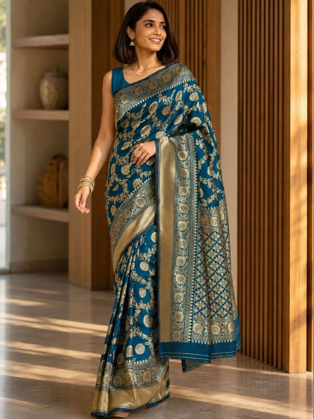 House of Pataudi Women Woven Design Zari Silk Blend Banarasi Saree - view 1