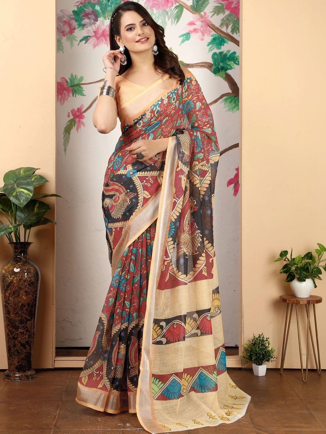 HERE&NOW Women Woven Design Kalamkari Saree - view 1