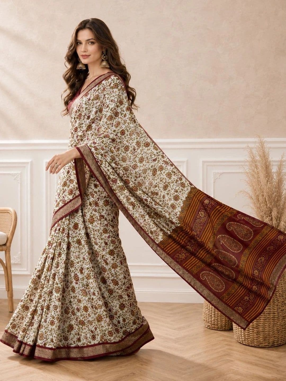 all about you Floral Zari Poly Crepe Fusion Saree thumbnail 5