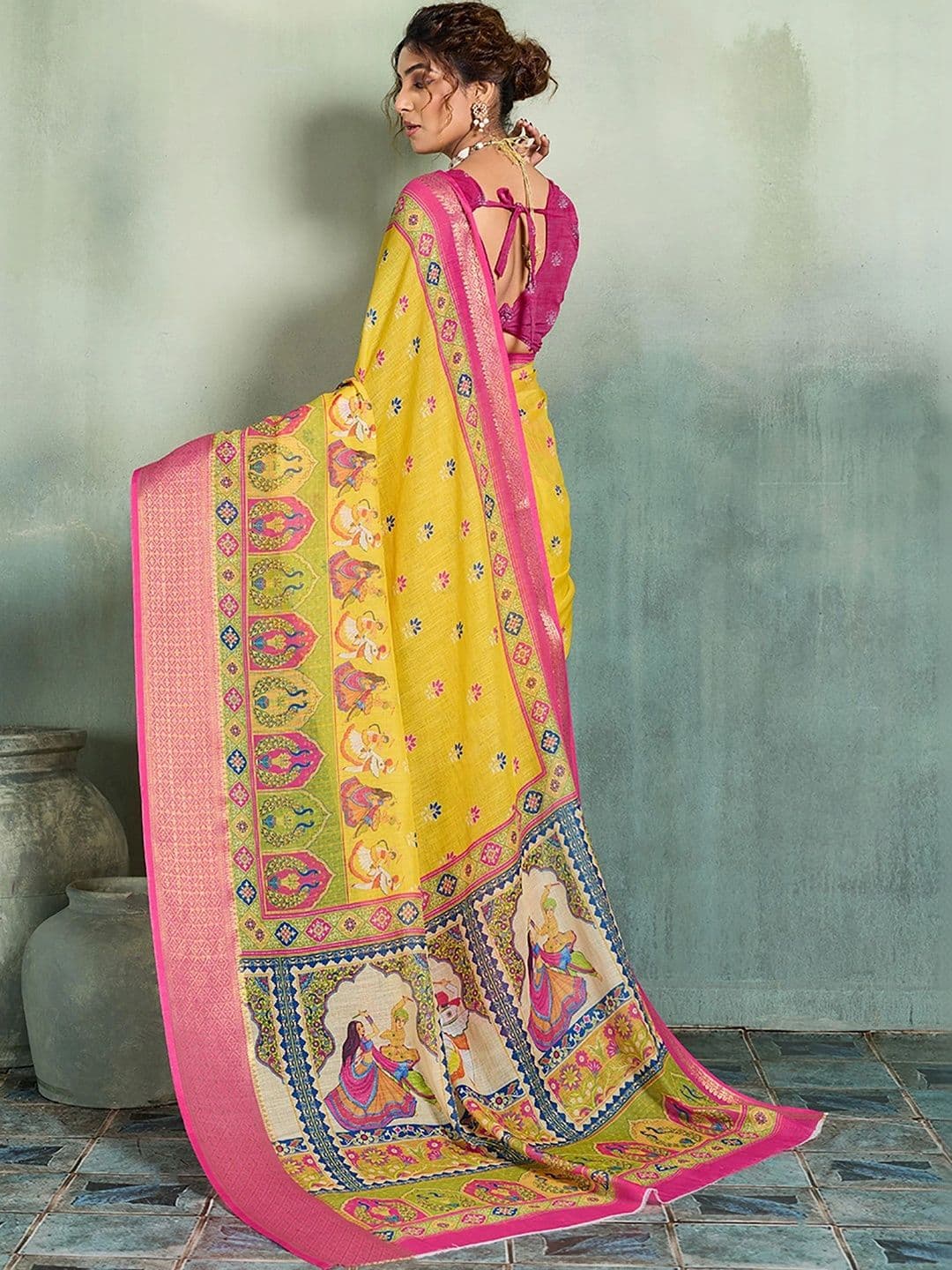 KALINI Zari Designer Block Print Saree thumbnail 2