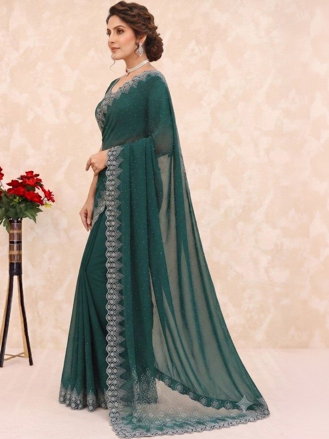SmileyFashion Pure Georgette Saree thumbnail 3