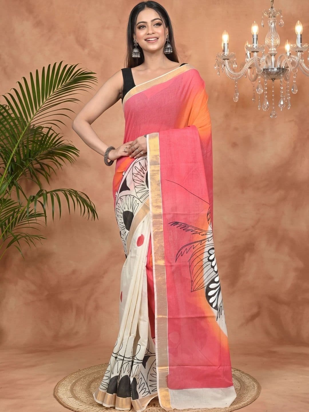 GitAsit Hand Painted Zari Saree thumbnail 3