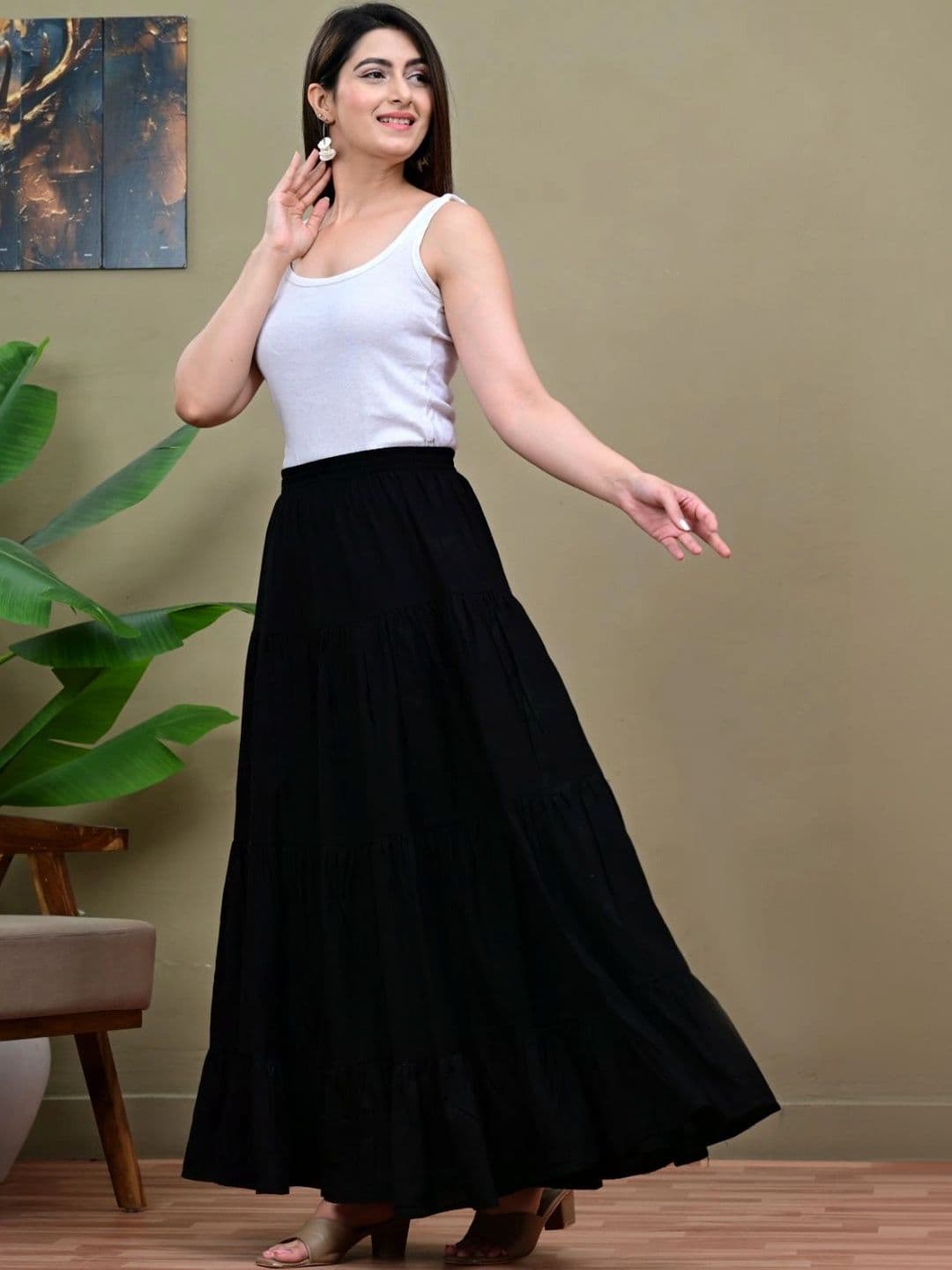 KELWA Women Tiered Maxi Flared Skirt thumbnail 2