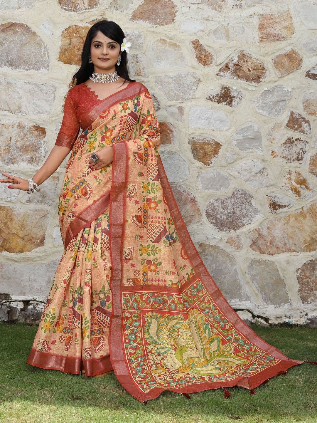 Maroosh Kalamkari Silk Cotton Handloom Saree thumbnail 2