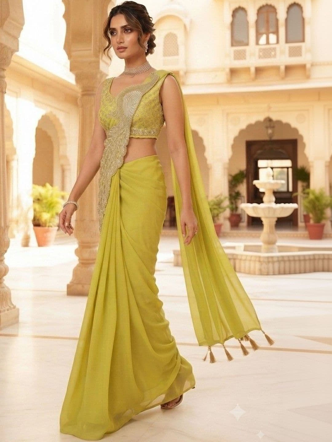 SmileyFashion Embellished Embroidered Pure Georgette Designer Saree thumbnail 4