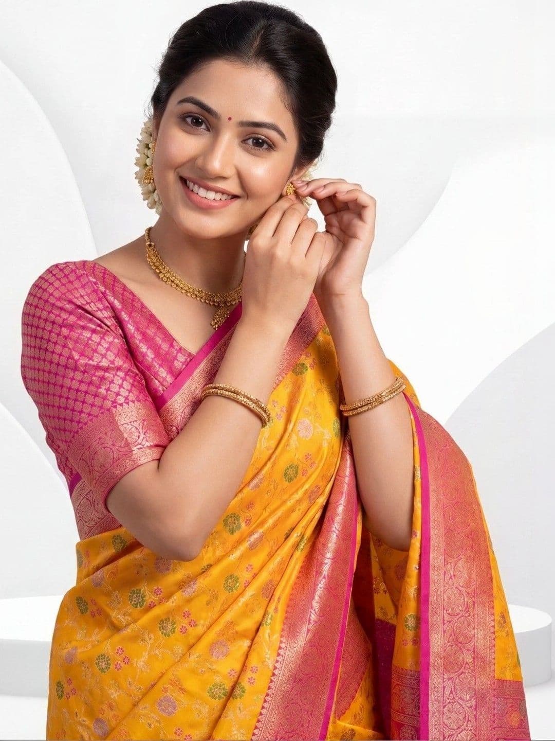 KALINI Woven Design Zari Art Silk Fusion Banarasi Saree thumbnail 5