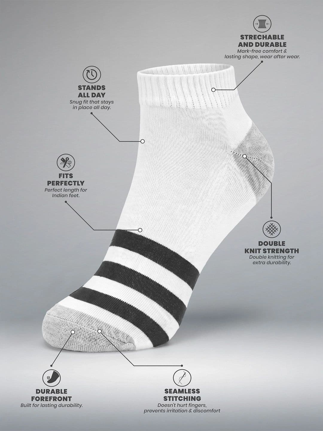 LOUIS STITCH Men Pack of 4 Cotton Assorted Striped Above Ankle Socks thumbnail 6