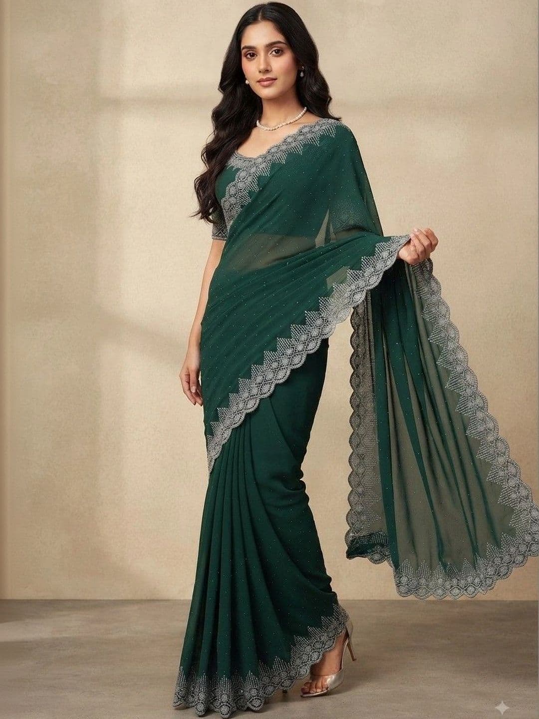 SmileyFashion Embroidered Pure Georgette Saree - view 1