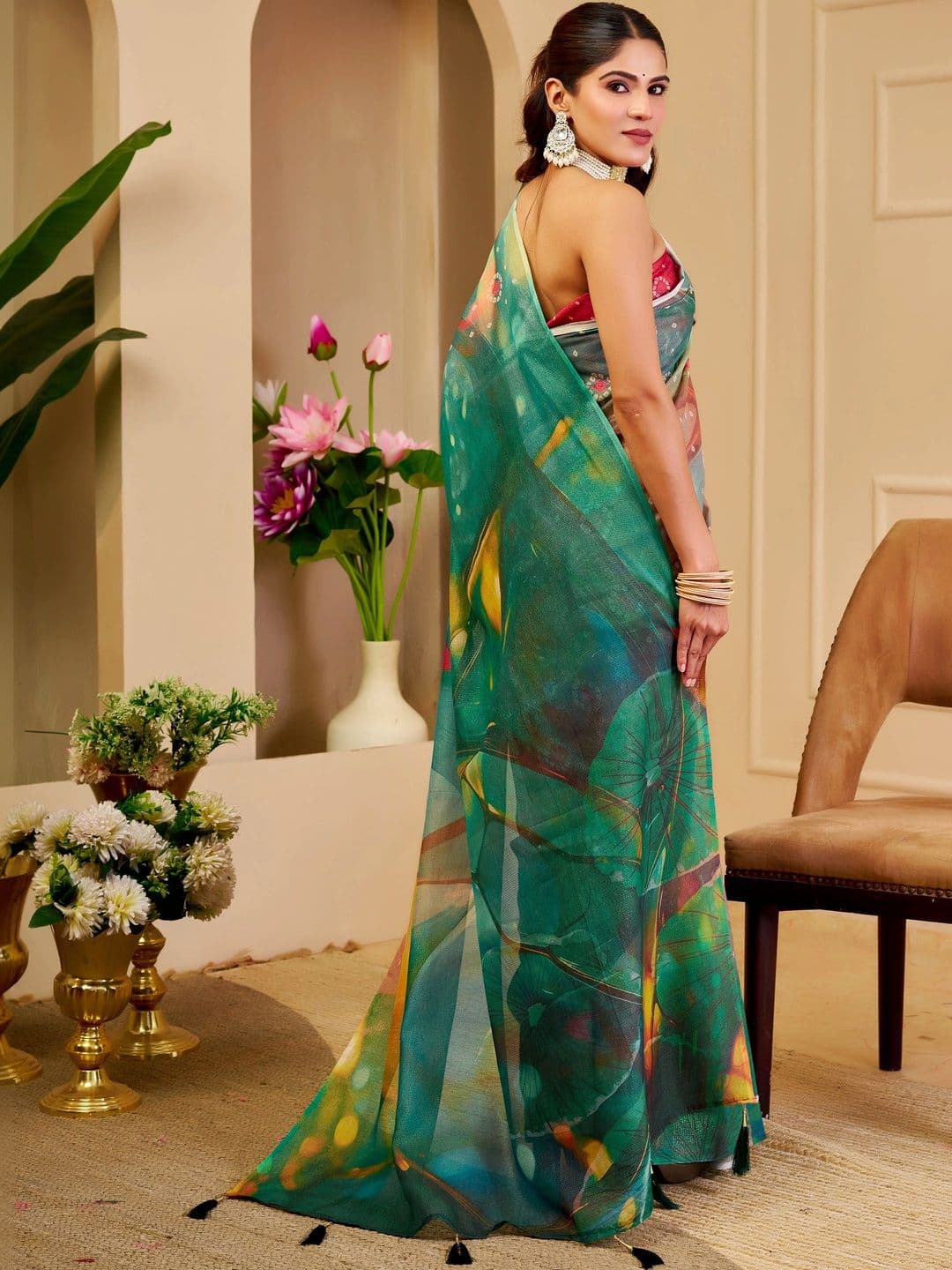 Maroosh Floral Silk Cotton Fusion Saree thumbnail 4