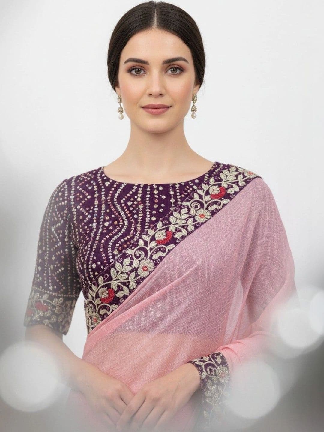 SmileyFashion Floral Embroidered Poly Chiffon Designer Saree thumbnail 2