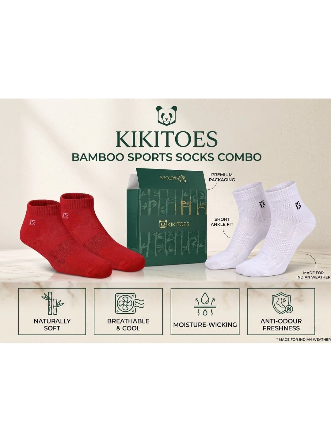 Kikitoes Men Pack of 2 Bamboo Solid Ankle Sports Socks Soft Cushioned Breathable thumbnail 6