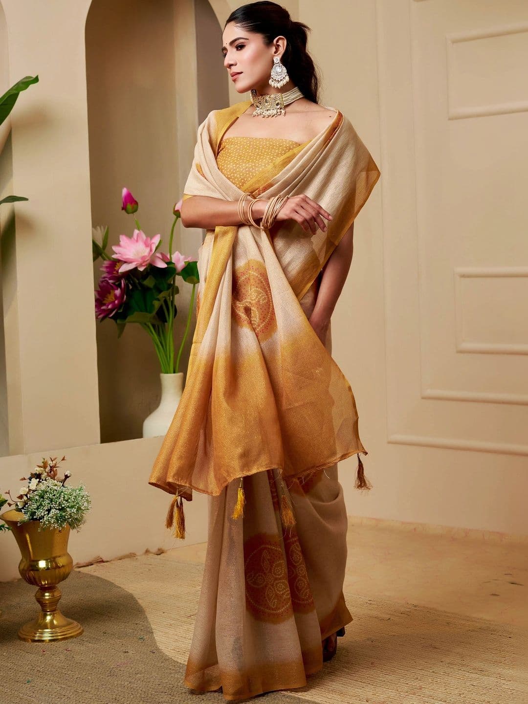 HERE&NOW Women  Floral Silk Cotton Handloom Saree thumbnail 2