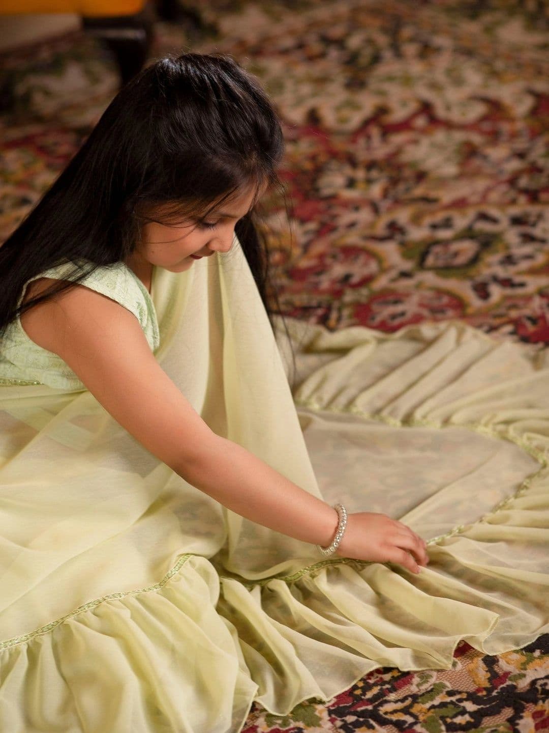 YK Girls Embroidered Thread Work Ready to Wear Lehenga & thumbnail 4
