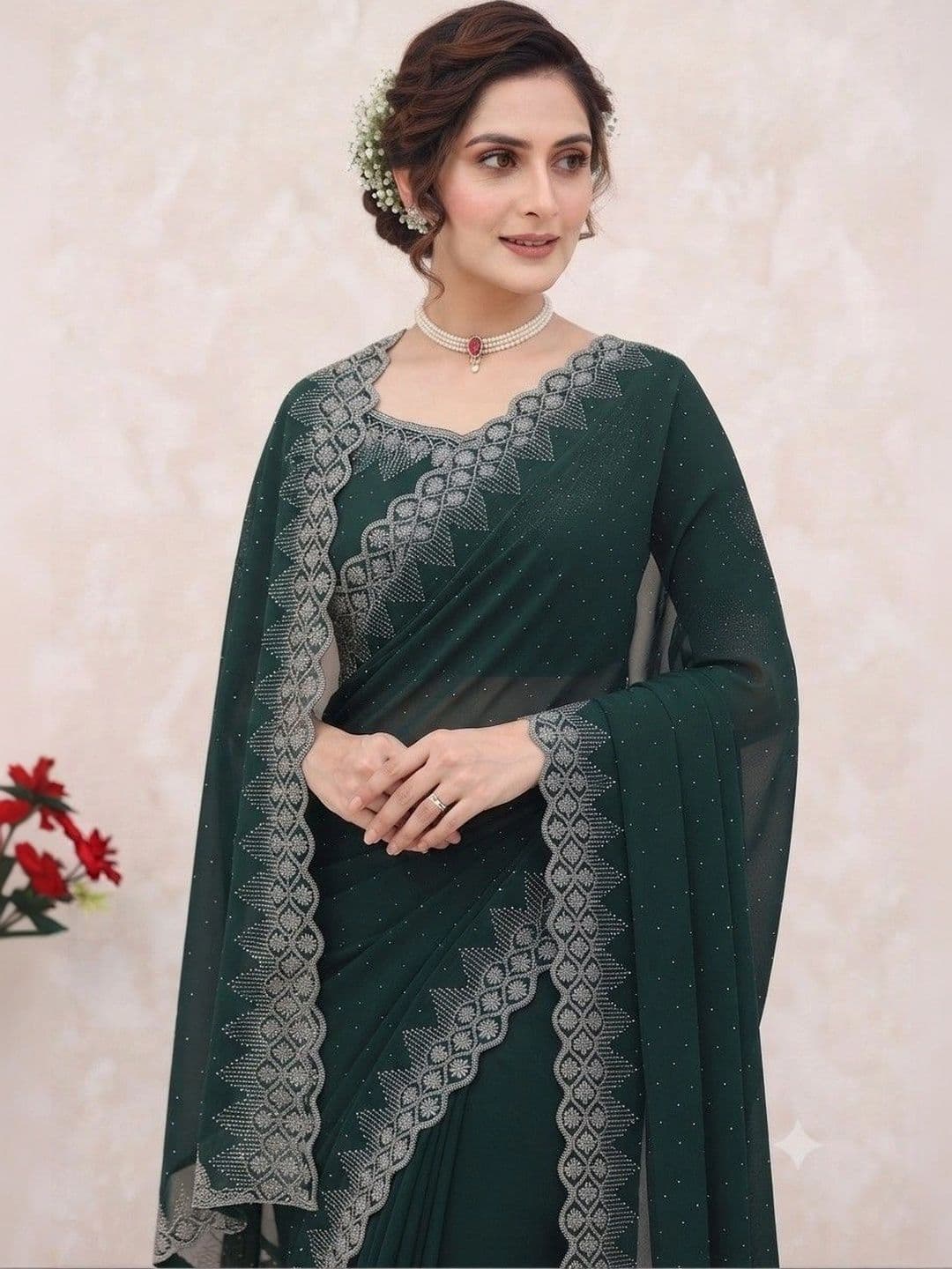 SmileyFashion Pure Georgette Saree thumbnail 3