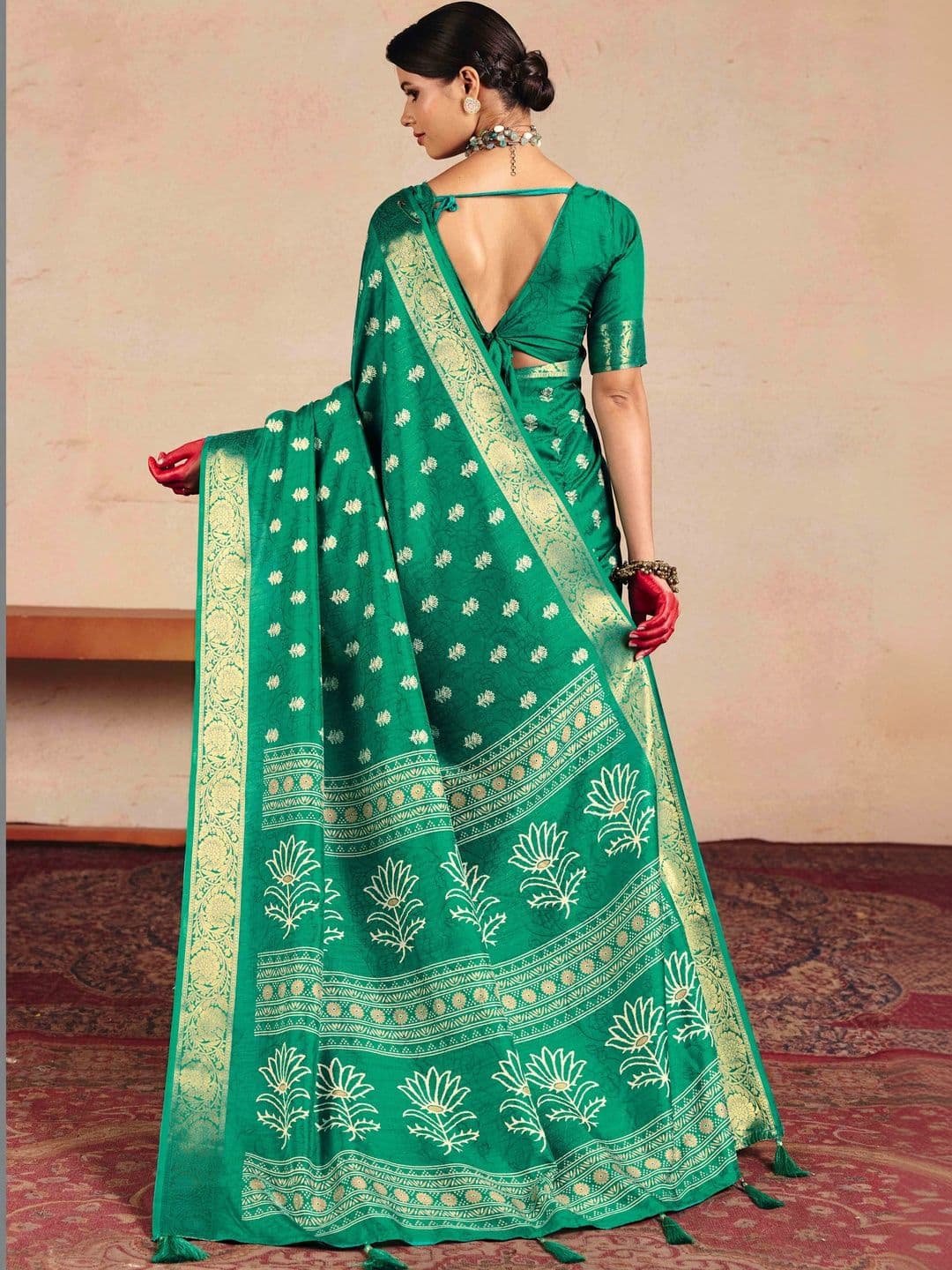 ELINA FASHION & HOME Woven Design Zari Silk Blend Designer Banarasi Saree thumbnail 3