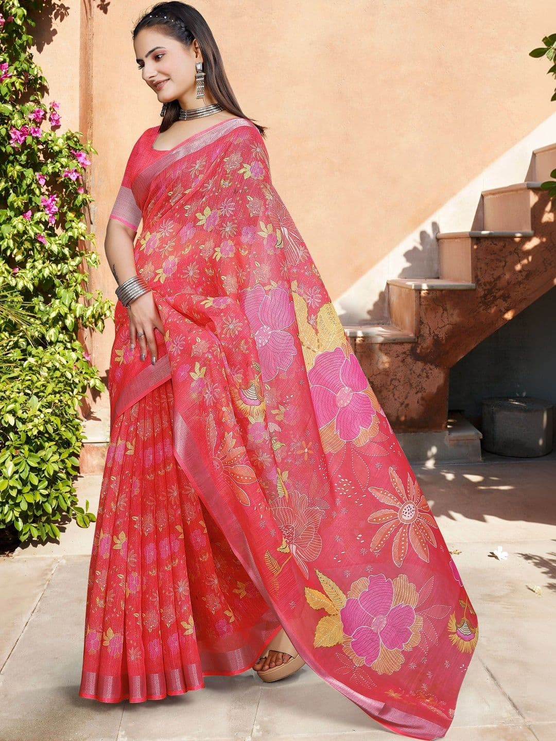 MANVAA  Women Floral Saree thumbnail 4