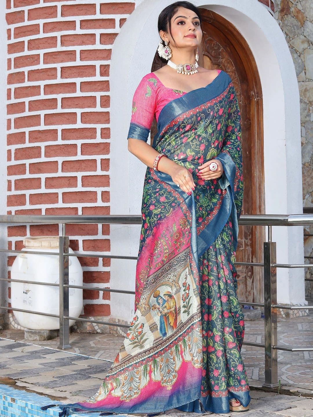 MANVAA Floral Silk Cotton Handloom Saree thumbnail 4