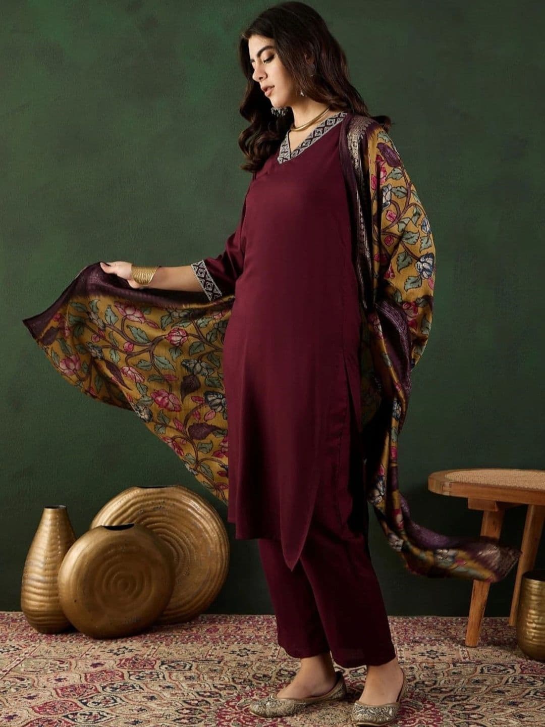 KALINI Women Ethnic Motifs Regular Thread Work Kurta with Trousers & With Dupatta thumbnail 3