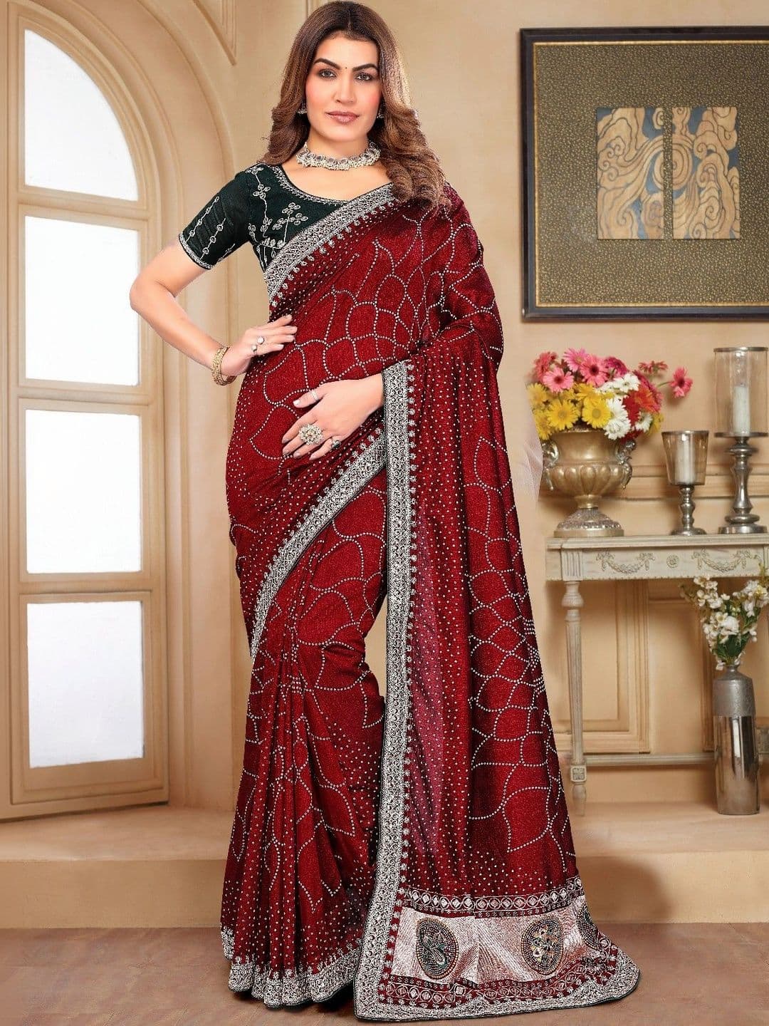 SmileyFashion Embellished Embroidered Art Silk Designer Saree - view 1