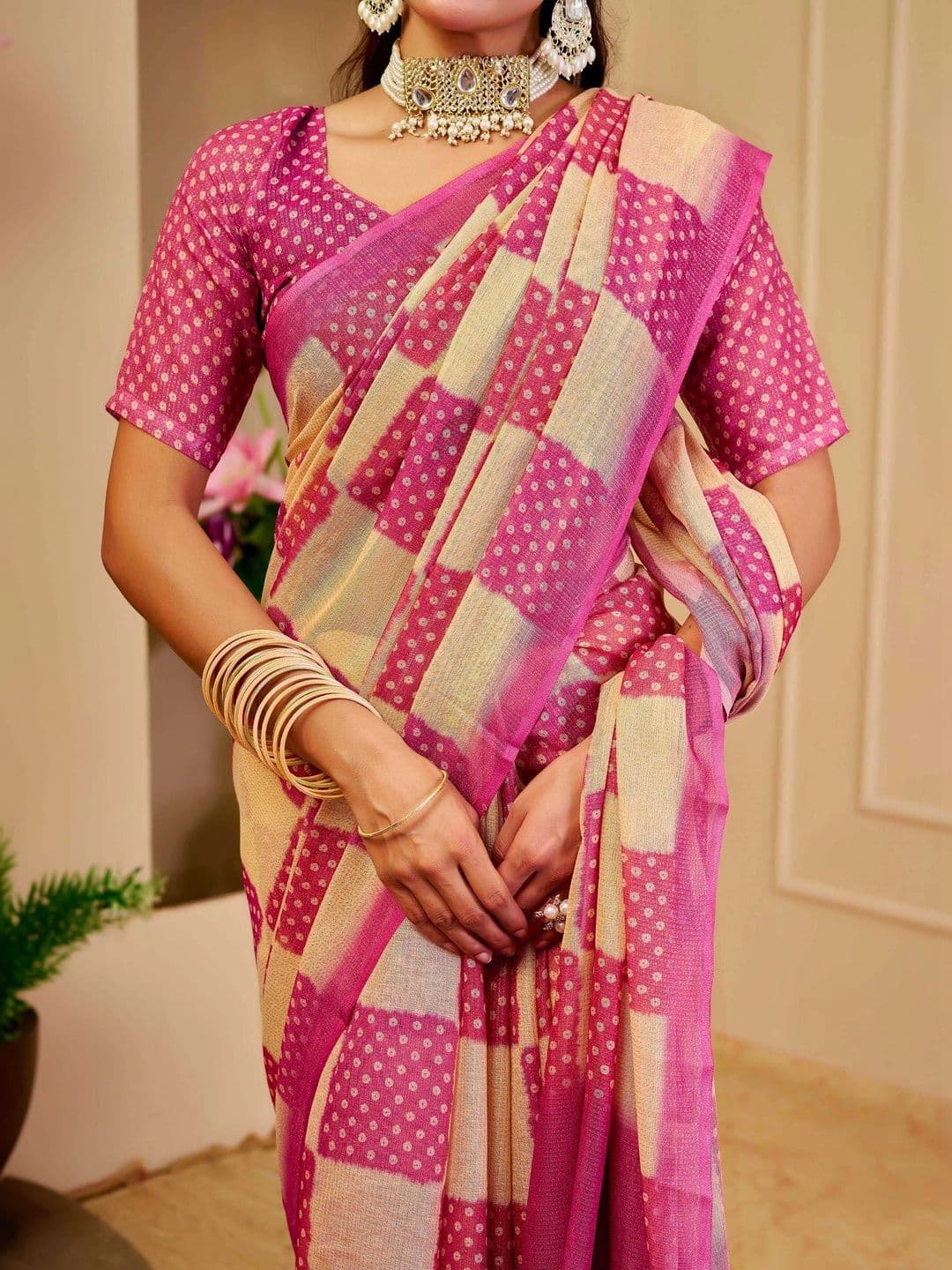 HERE&NOW Women Polka Dot Silk Cotton Handloom Saree thumbnail 2