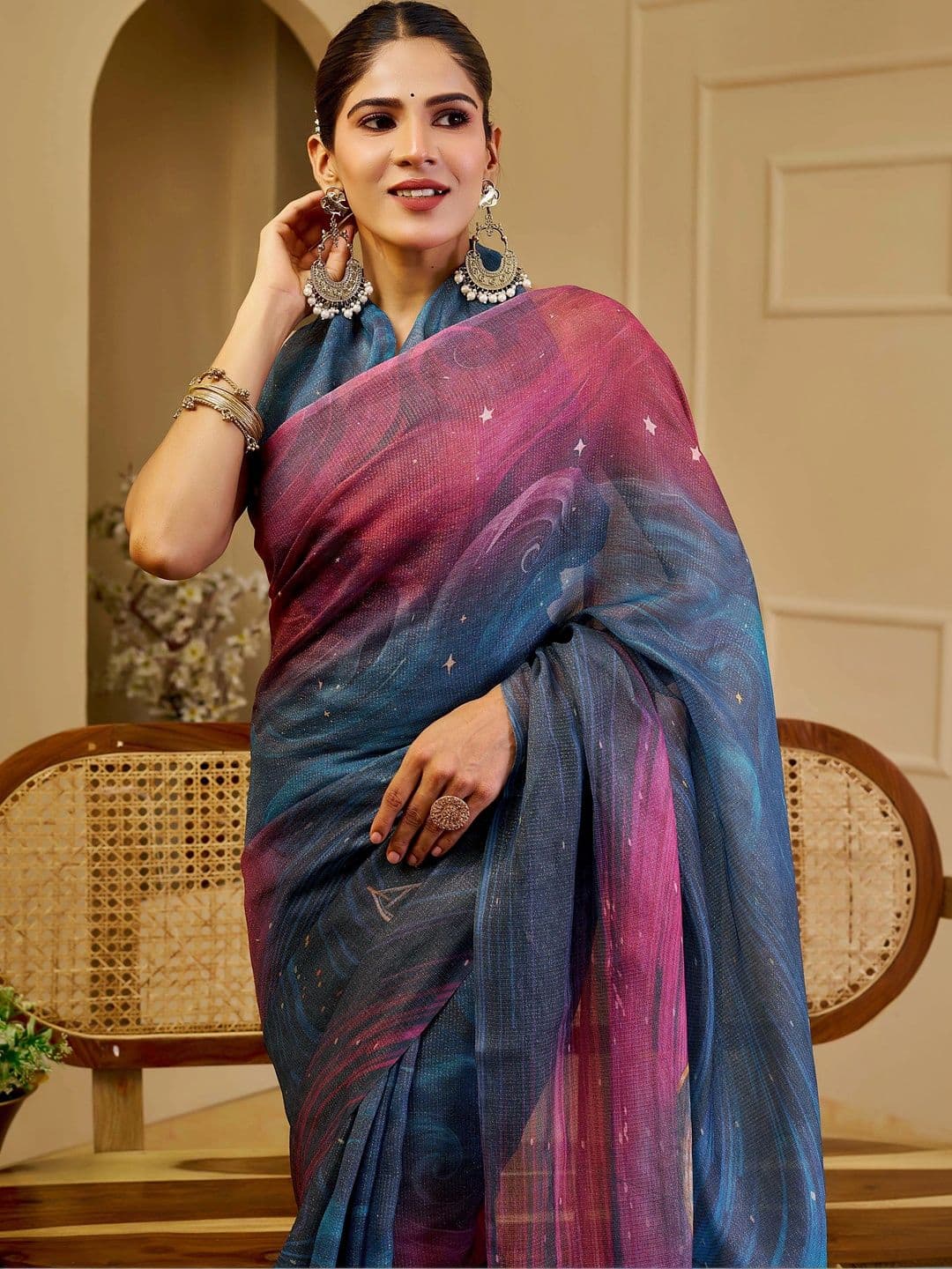 MANVAA Ombre Silk Cotton Handloom Saree thumbnail 6