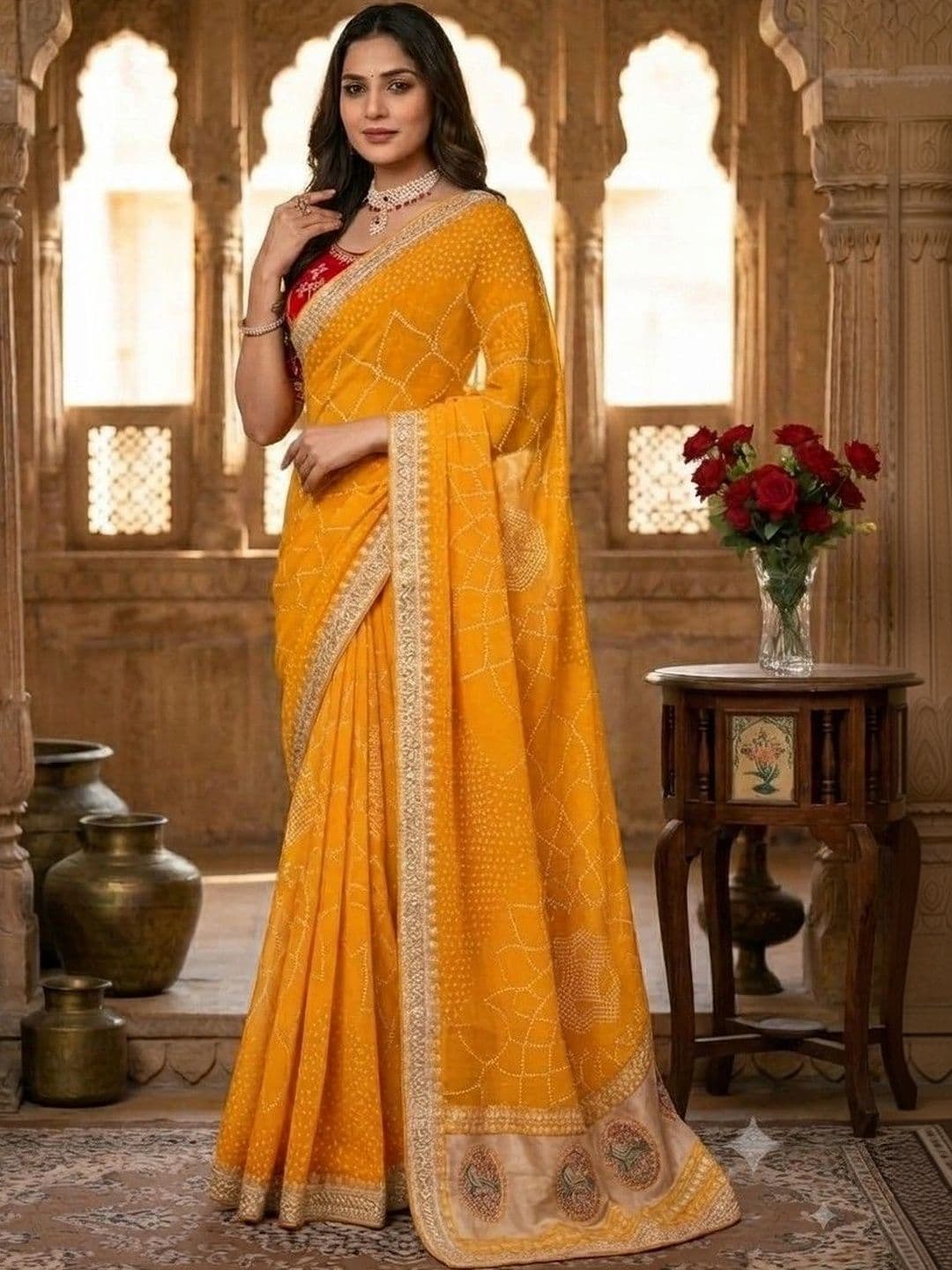SmileyFashion Bandhani Embroidered Art Silk Designer Saree thumbnail 3