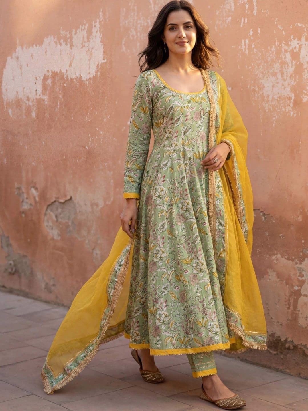 KALINI Women Floral Printed Regular Kurta with Trousers & With Dupatta thumbnail 5