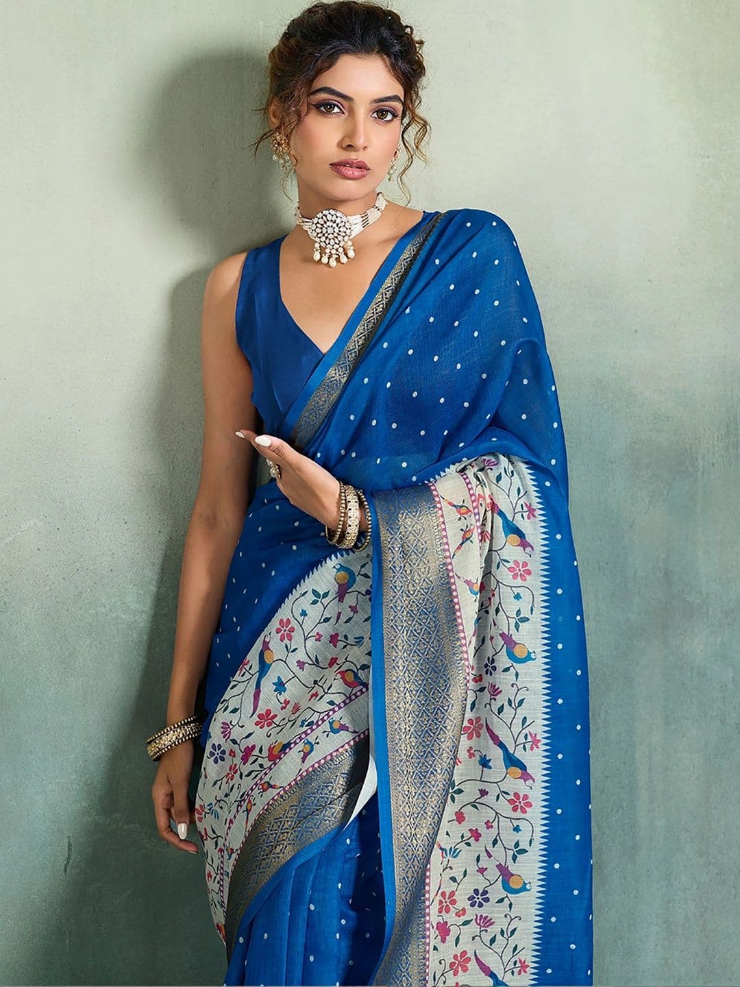 KALINI Zari Designer Block Print Saree thumbnail 4