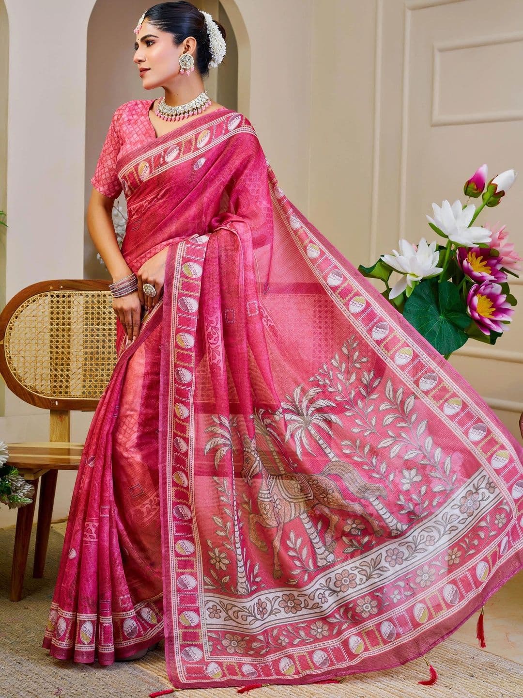 Maroosh  Women Ethnic Motifs Silk Cotton Handloom Saree thumbnail 6