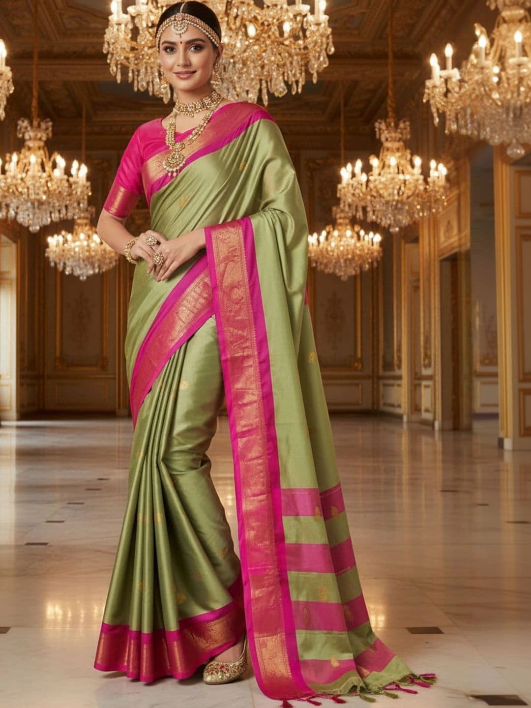 Sangria Women Zari Pure Cotton Kanjeevaram Saree - view 1