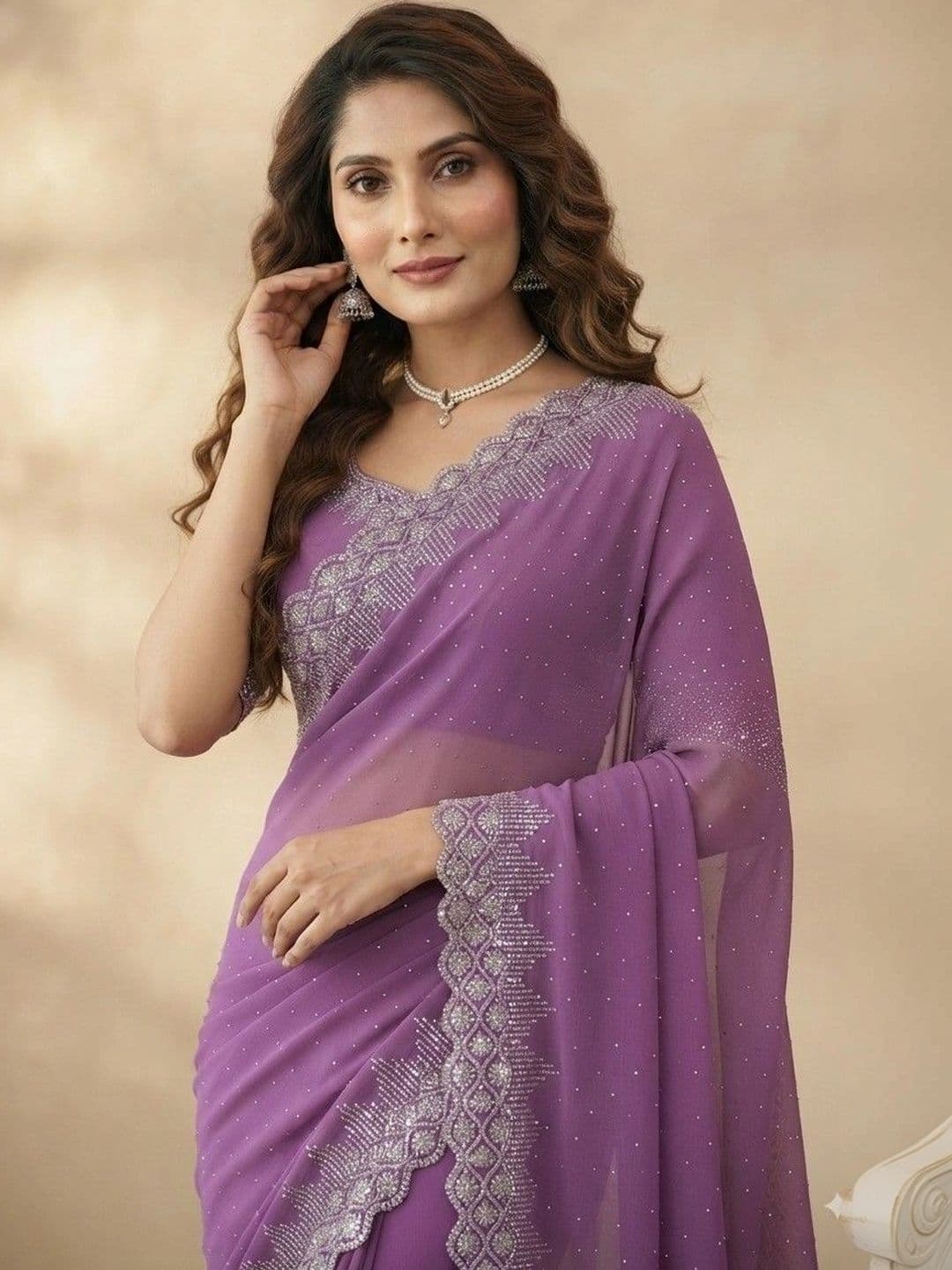 SmileyFashion Embroidered Pure Georgette Saree thumbnail 3