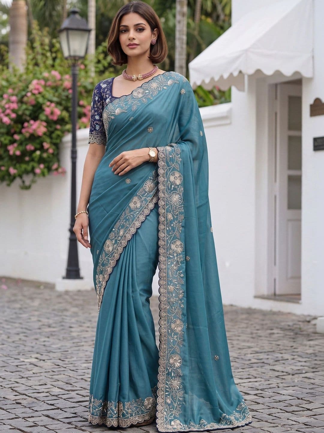 Kandora Floral Embroidered Pure Georgette Designer Saree - view 1