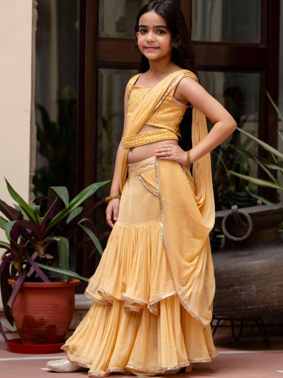 YK Girls Embroidered Sequinned Ready to Wear Lehenga & thumbnail 6