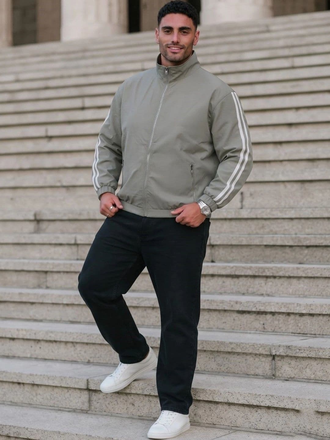 NeMe Couture Men Striped Lightweight Sporty Jacket thumbnail 4