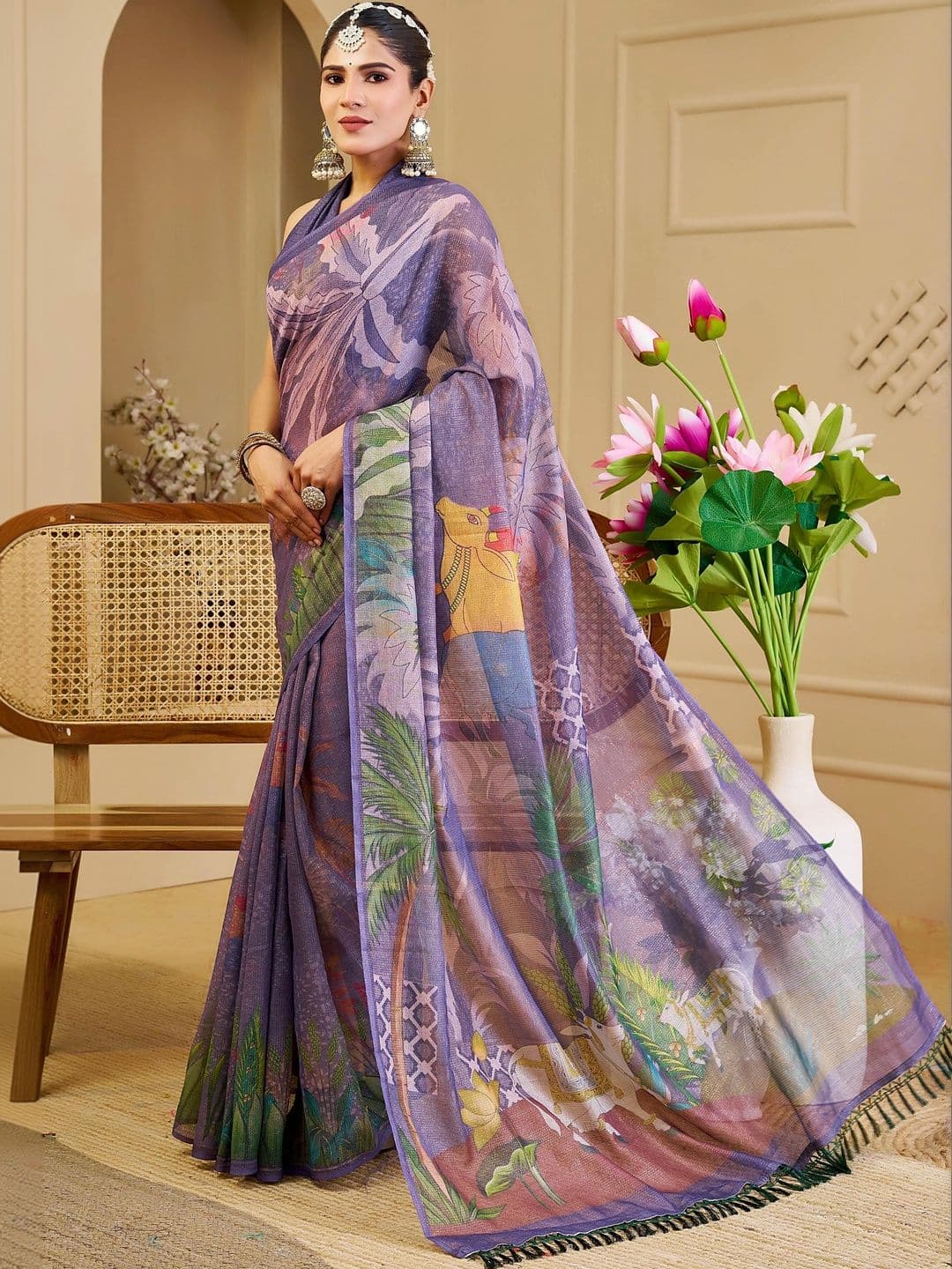 Maroosh Floral Silk Cotton Handloom Saree thumbnail 3