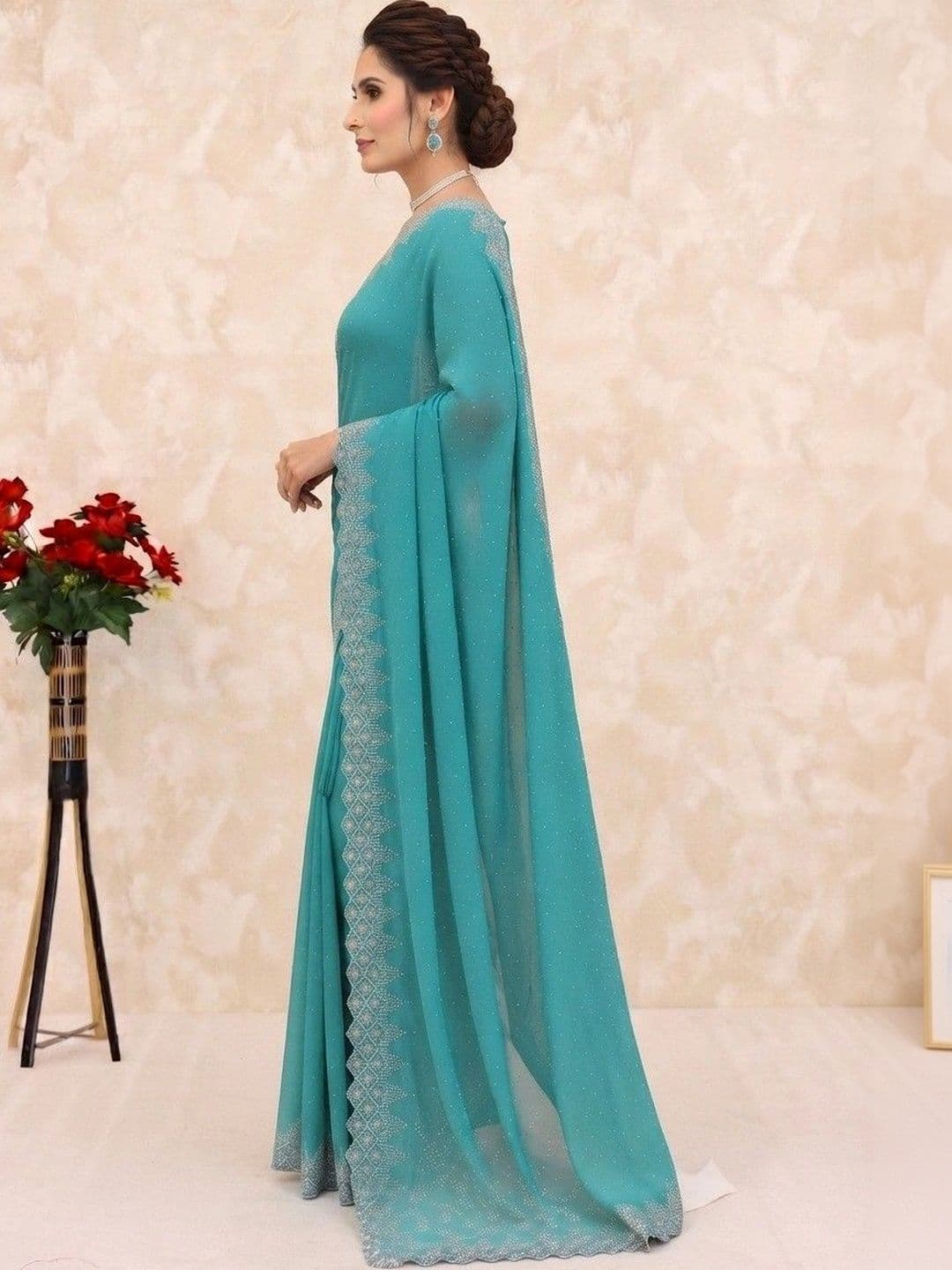 SmileyFashion Embellished Pure Georgette Saree thumbnail 6