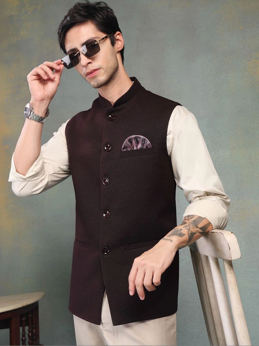 Badoliya & Sons Pure Wool Woven Nehru Jackets - view 1