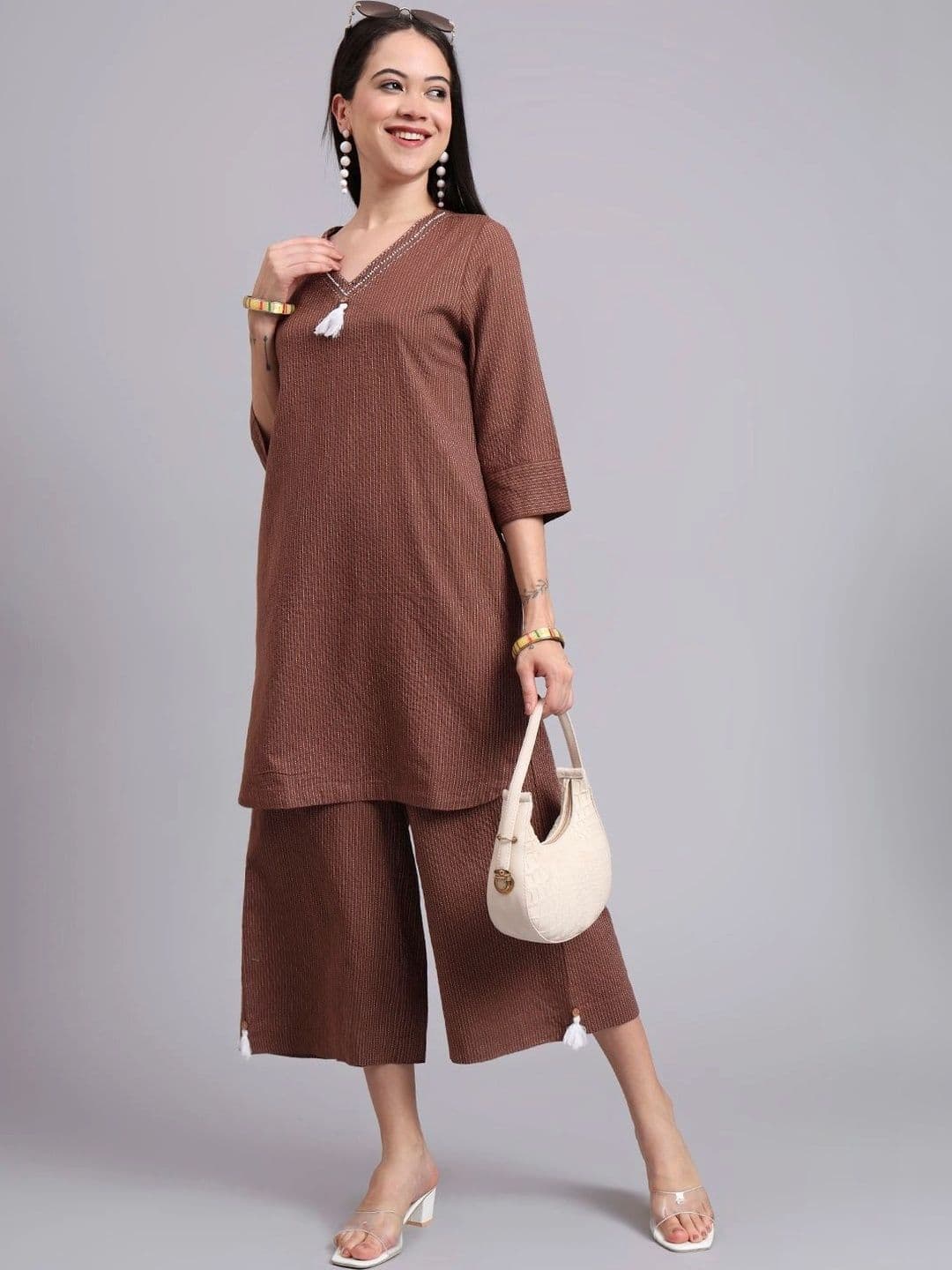 NAVYAAZRI Women Striped Regular Thread Work Pure Cotton Kurta with Palazzos thumbnail 3