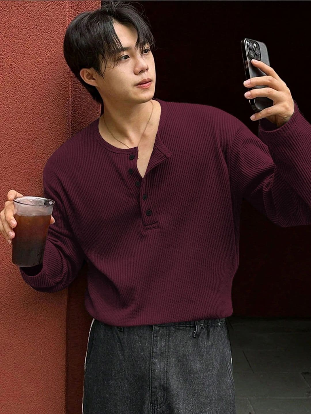 HOODLER Men Henley Neck T-shirt thumbnail 3