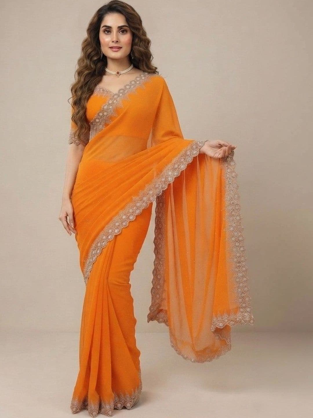SmileyFashion Pure Georgette Saree thumbnail 5