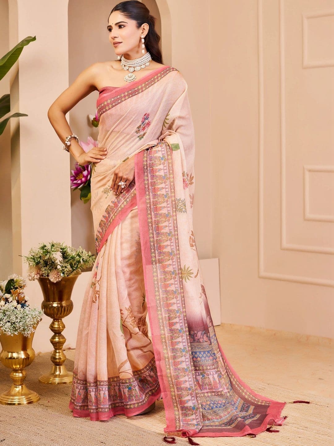 HERE&NOW Floral Silk Cotton Handloom Saree thumbnail 3