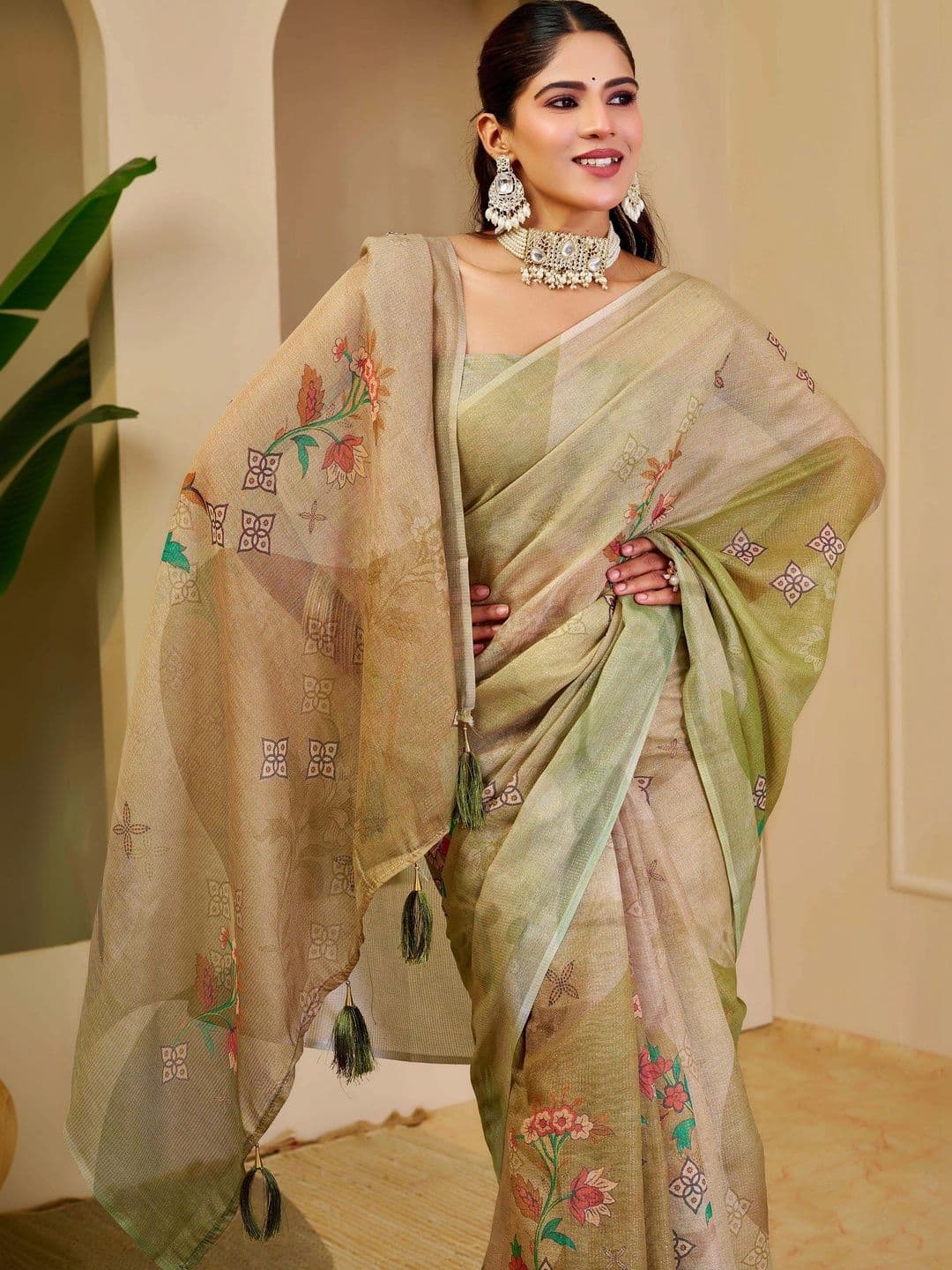 Maroosh Floral Silk Cotton Handloom Saree thumbnail 6