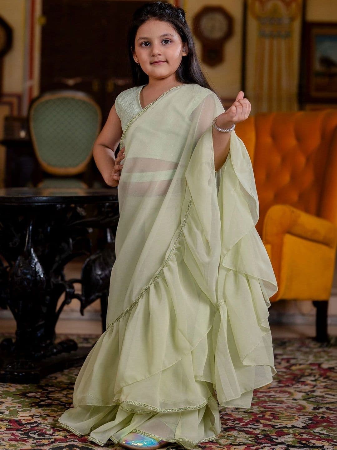YK Girls Embroidered Thread Work Ready to Wear Lehenga & thumbnail 6